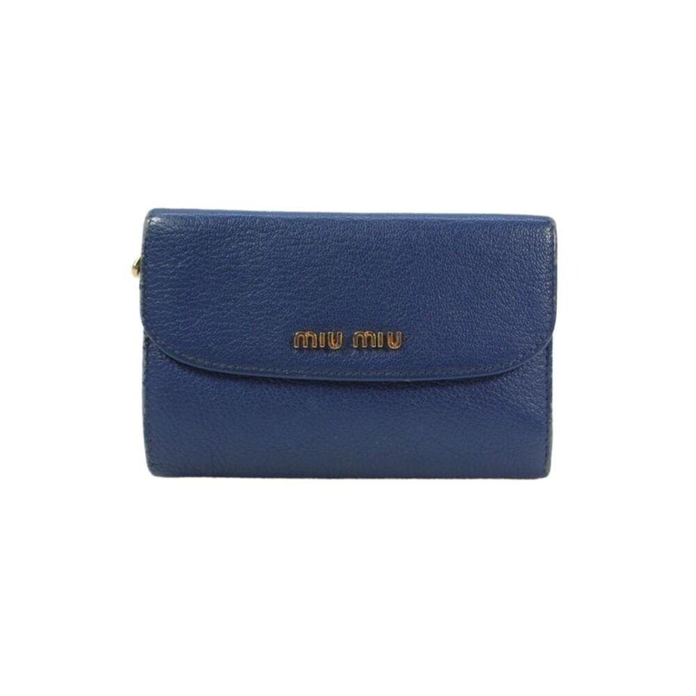 Miu Miu Womens Leather Gold Tone Button Closure Mini Wallet Blue